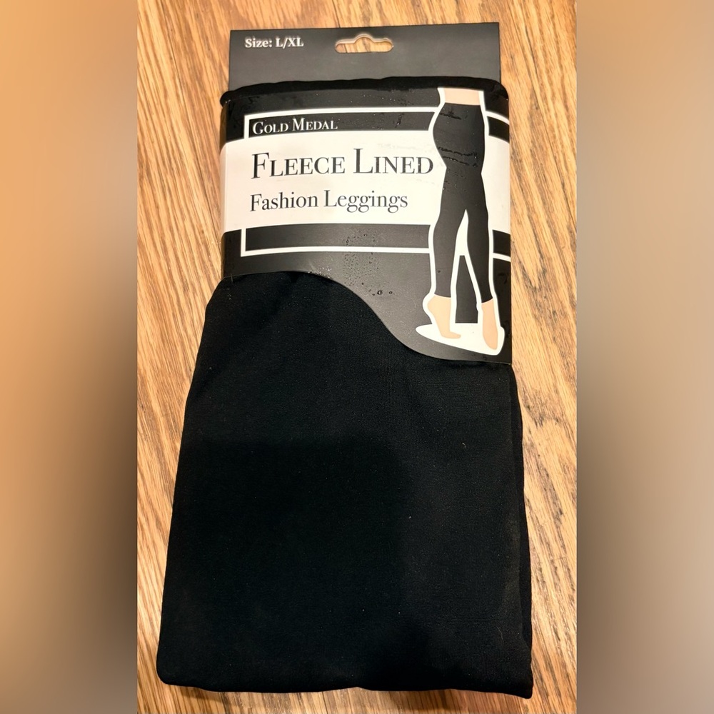 NWT Gold Medal International Fleece Lined Fashion Leggings - Black - L/XL